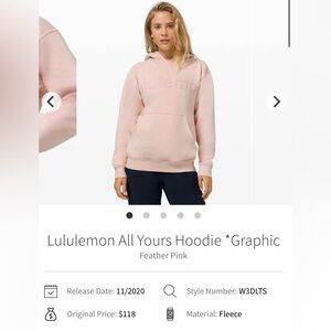 Lululemon All You’re Hoodie Graphic Size 6 Feather Pink